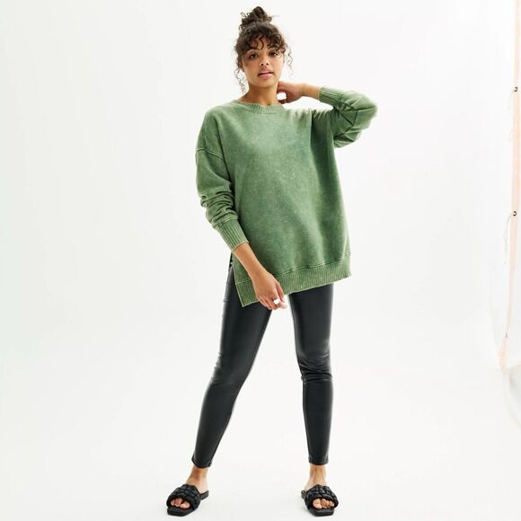 SO Juniors Oversized Weekend Tunic XL Green Long Sleeve Pullover Lightweight NWT - Picture 4 of 11